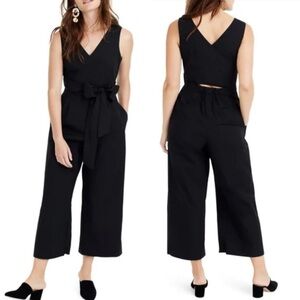 J CREW Wrap-tie Jumpsuit in Black Stretch Poplin Size 4